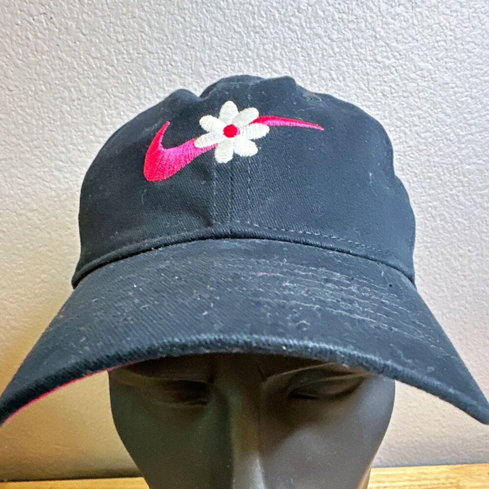 Nike Unisex Kids Adjustable Baseball Cap Black/Pink Cotton Embroidered Logo